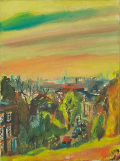 Suburb London - Paysage de la fin du 20e siècle, huile de Londres par Milne