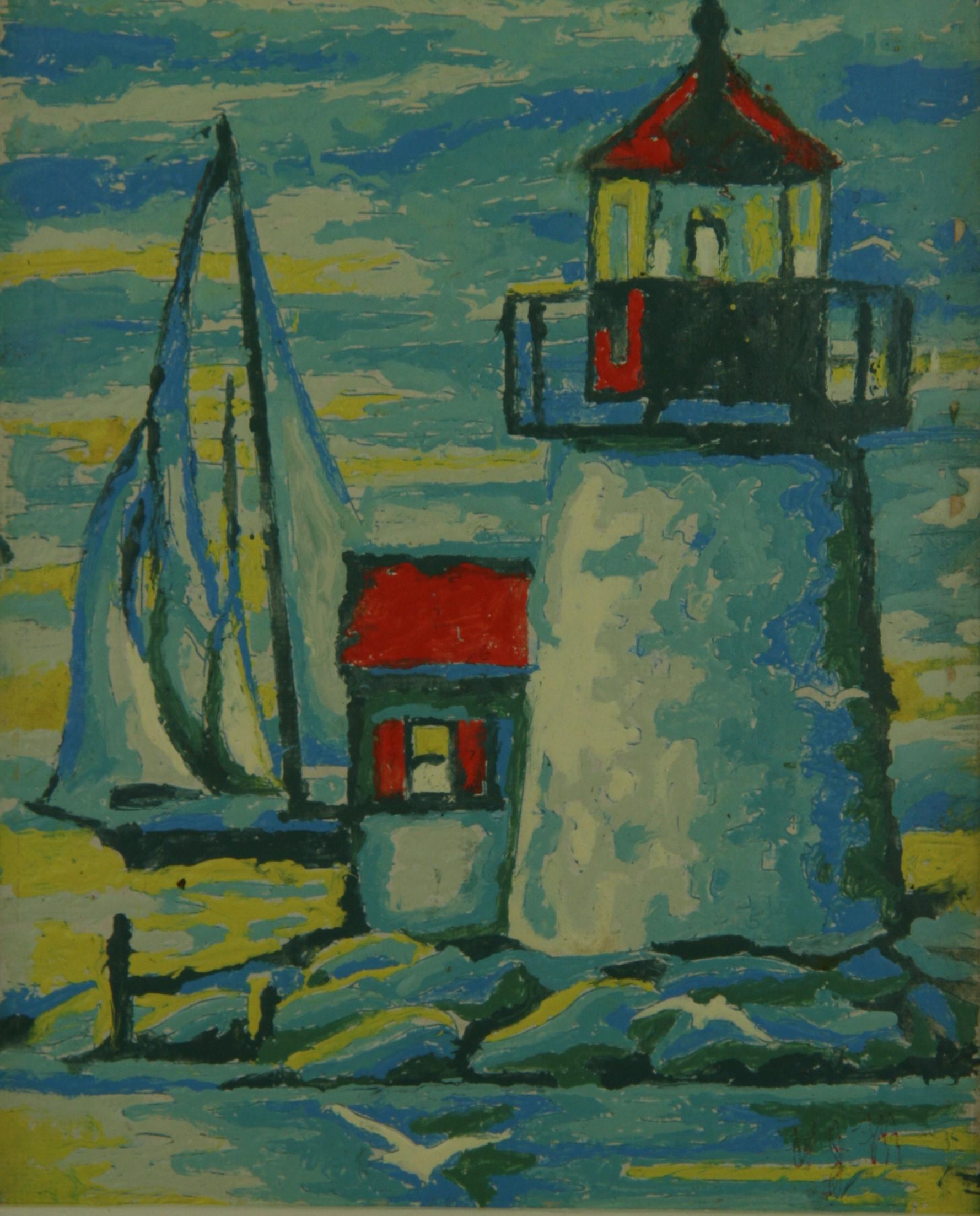 New England Lighthouse Landscape - Painting by Vincent Montega