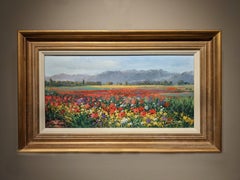 'Poppy Fields' Colourful contemporary landscape painting of flowers in a field 