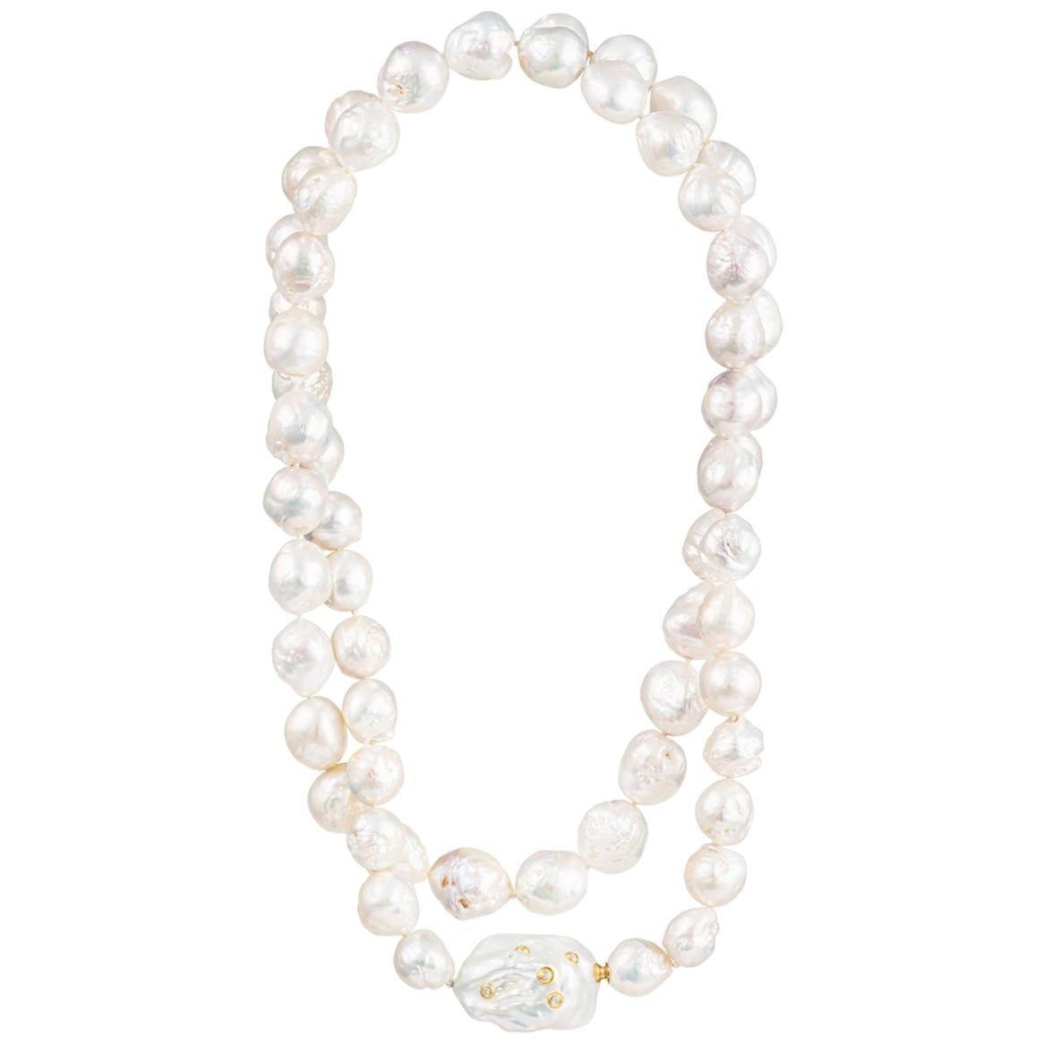 Vincent Peach Baroque Camelot Fireball Freshwater Pearl Strand Necklace For Sale