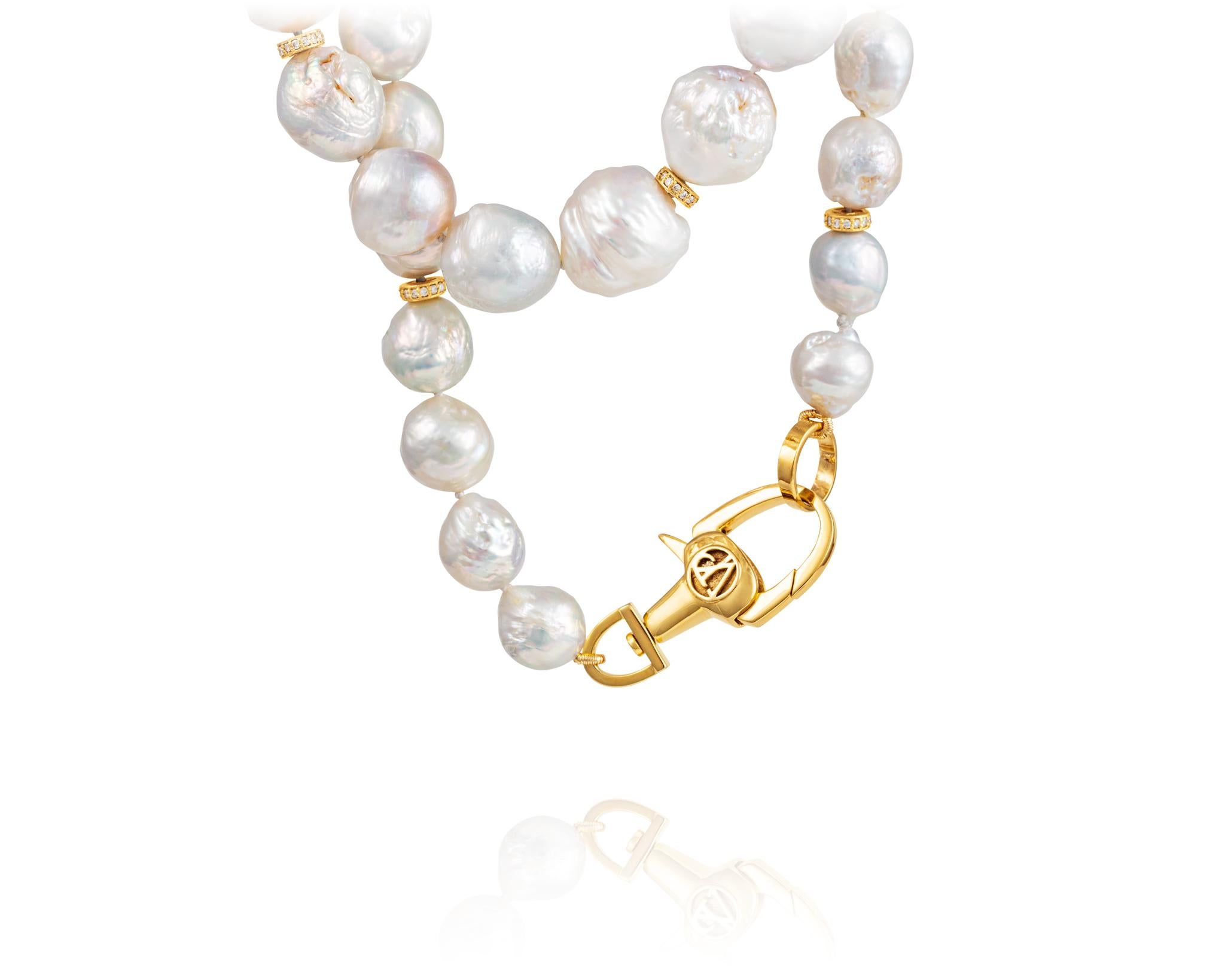 Part of the Vincent Peach Pearl Collection, the Equestrian White Fireball Necklace features a weighty and luxurious 36