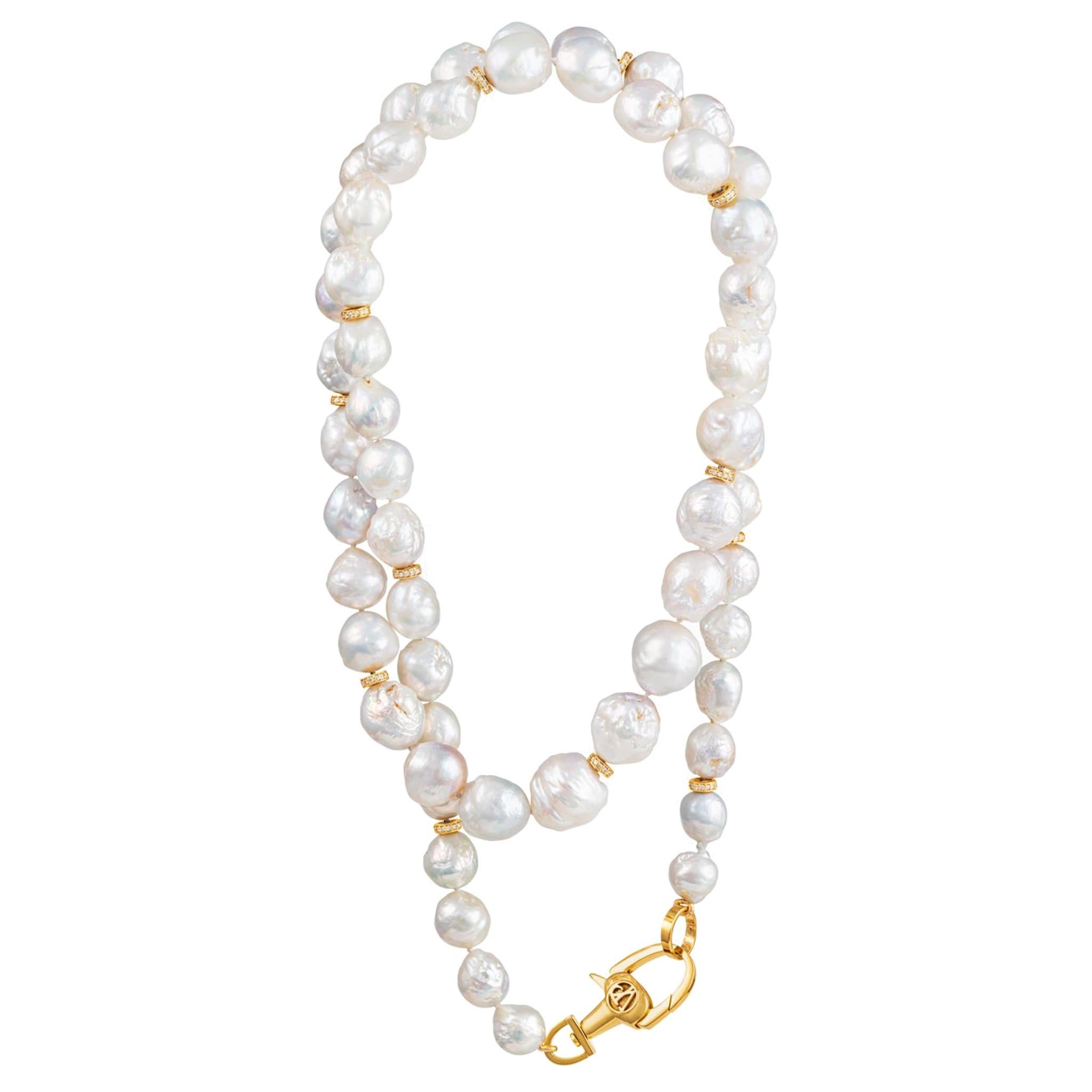 Vincent Peach Baroque White Fireball Freshwater Pearl Strand Necklace For Sale