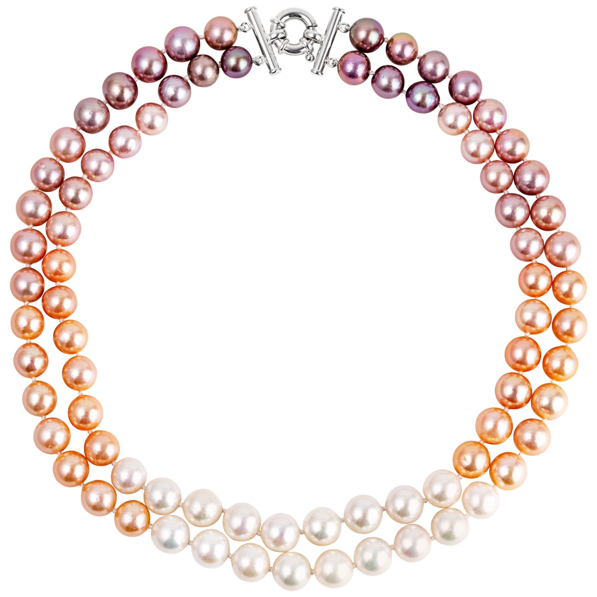 Vincent Peach Double Ombre Freshwater Edison Pearl Strand Necklace For Sale