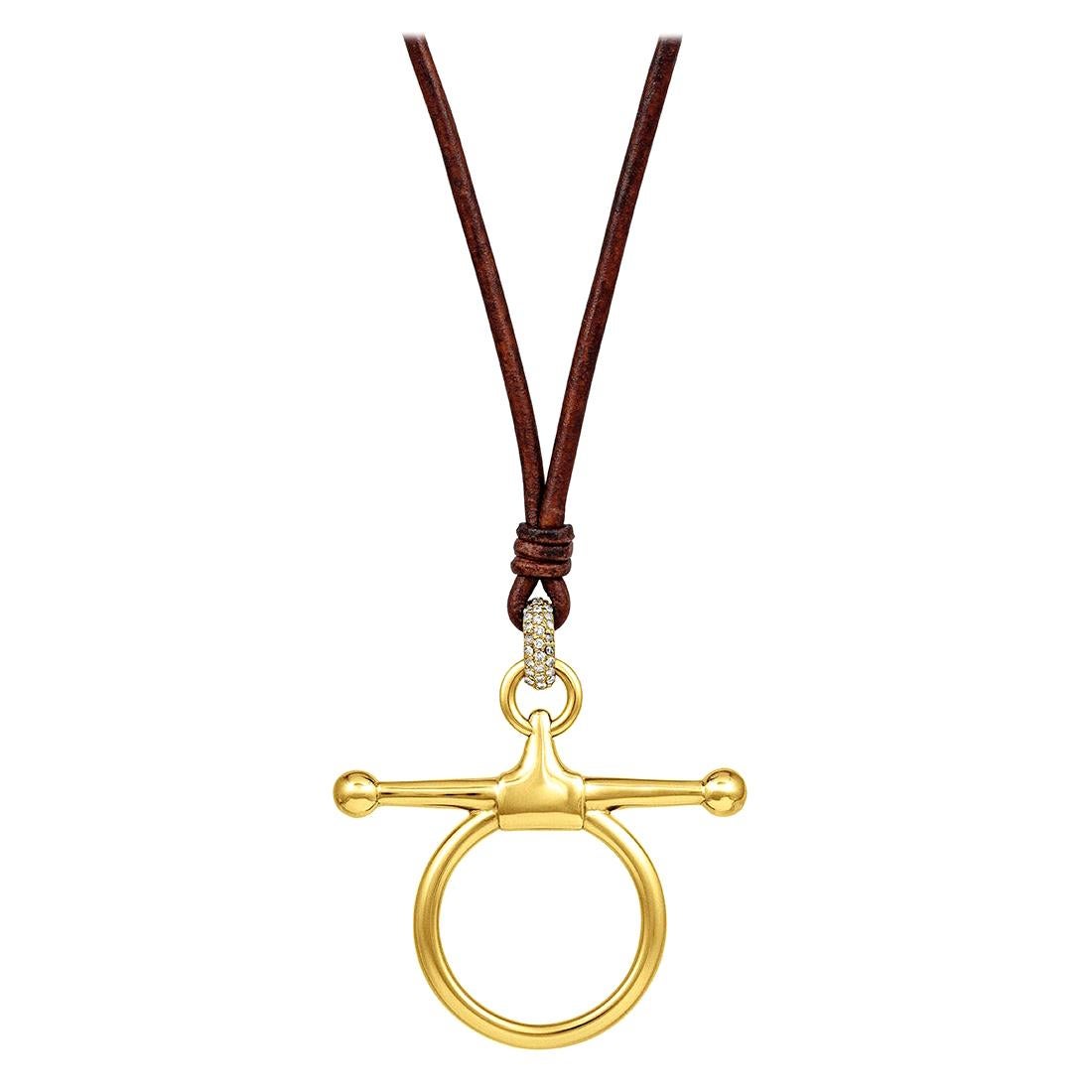 Vincent Peach Equestrian 14 Karat Gold Diamond Fulmer Bit Pendant Necklace For Sale