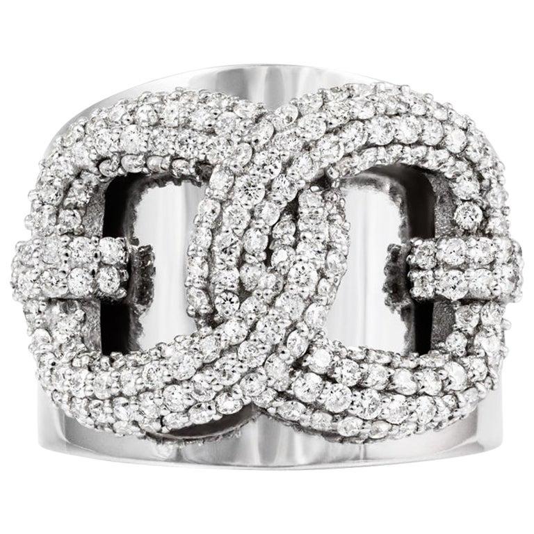 For Sale:  Vincent Peach Equestrian 14 Karat White Gold Snaffle Lock Diamond Ring