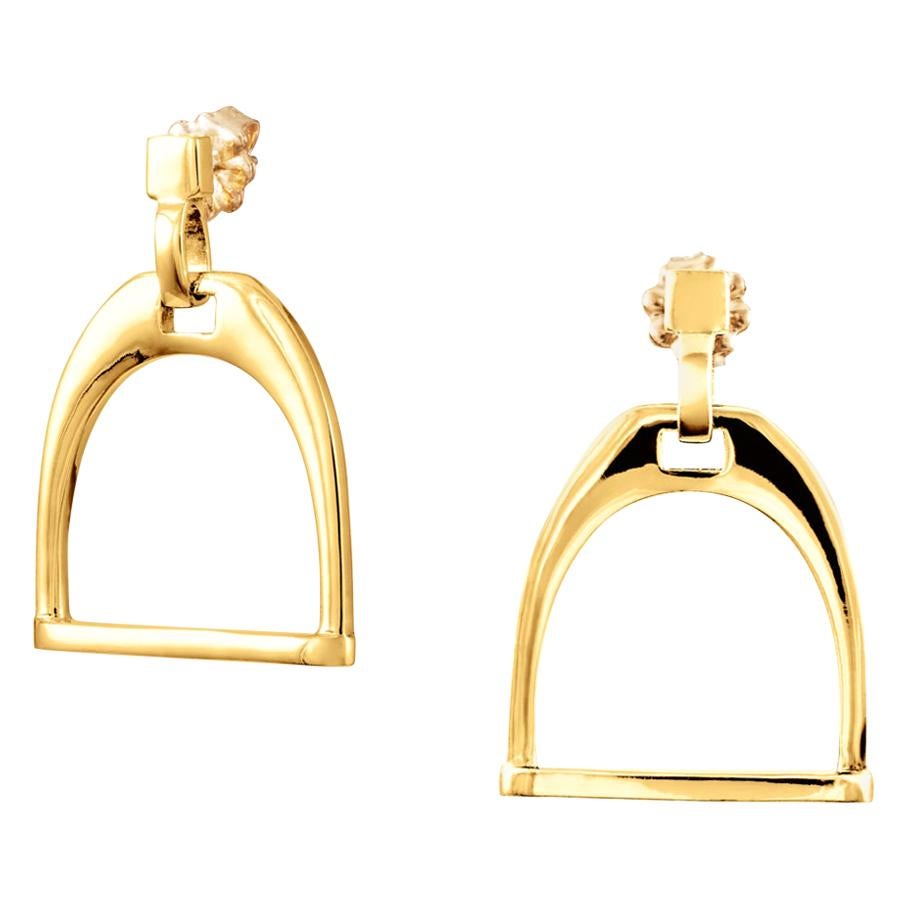 Vincent Peach Equestrian 14 Karat Yellow Gold Stirrup Earrings For Sale