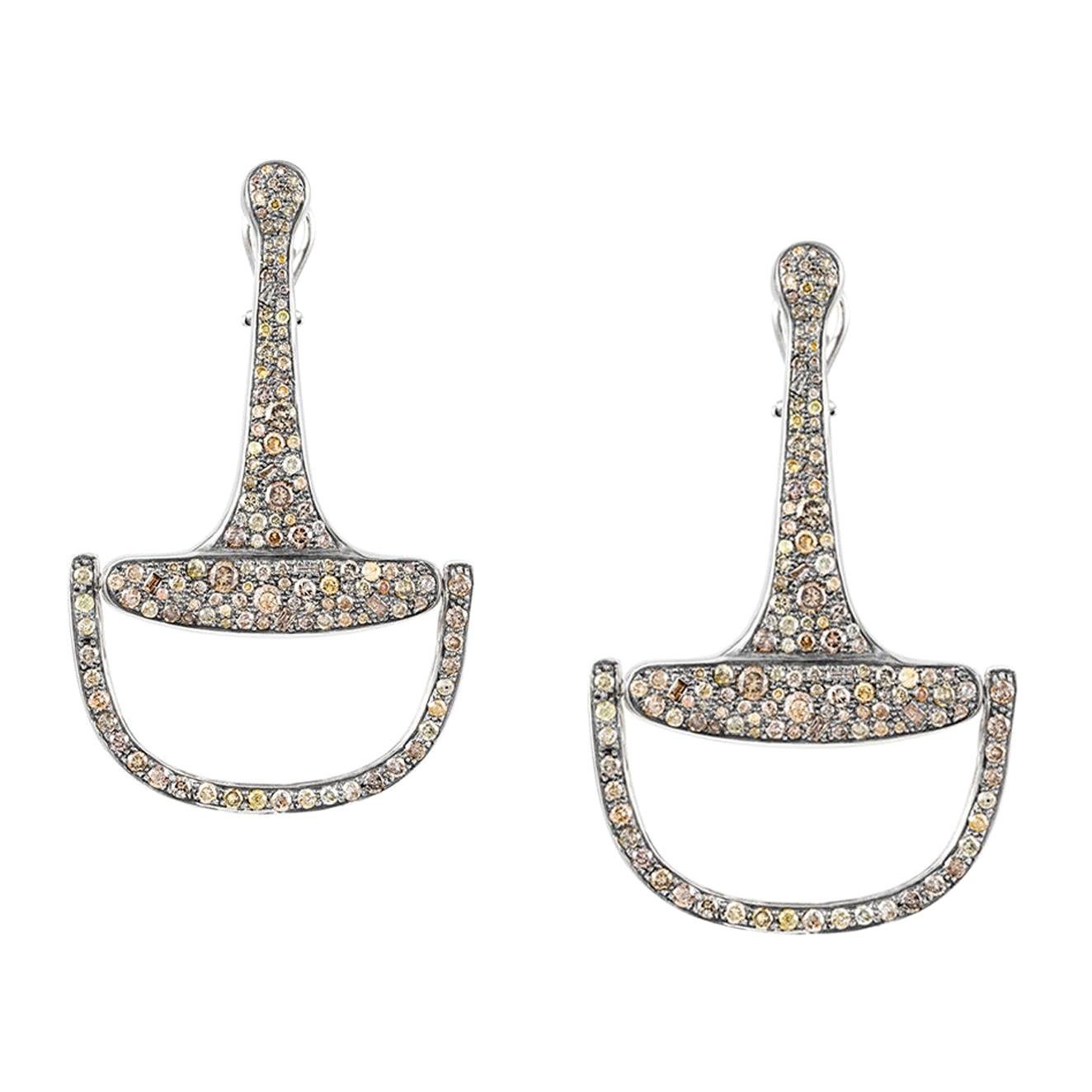 Vincent Peach Equestrian Episodic Diamond Bit Hoop Earrings For Sale