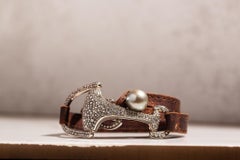 Vincent Peach Equestrian Diamond Montana Leather Cuff Bracelet or Choker