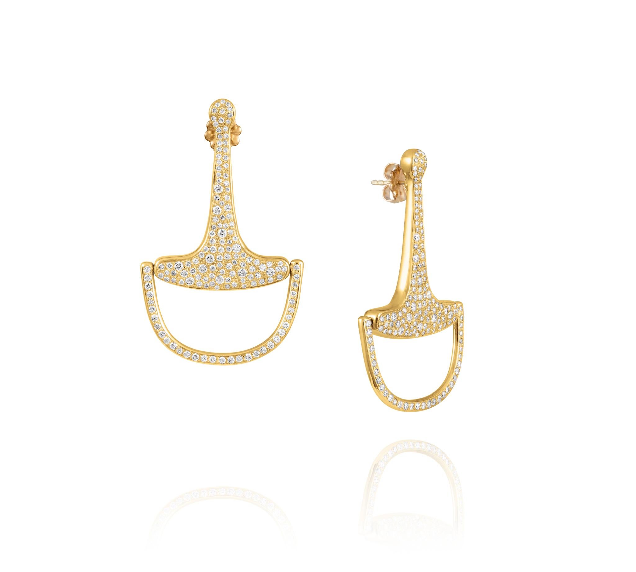 Contemporary Vincent Peach Equestrian Gold Diamond Bit Hoop Earrings For Sale