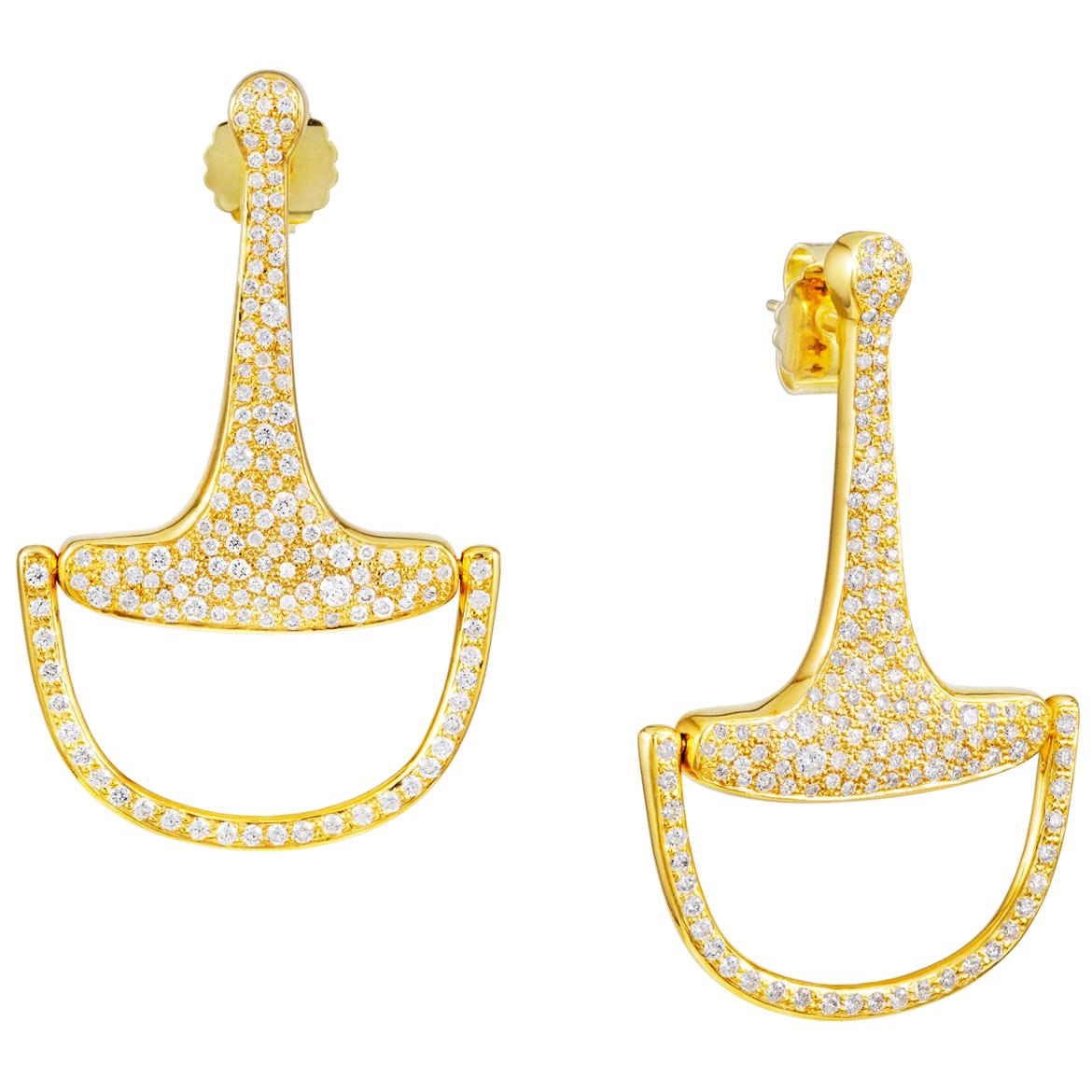 Vincent Peach Equestrian Gold Diamond Bit Hoop Earrings For Sale