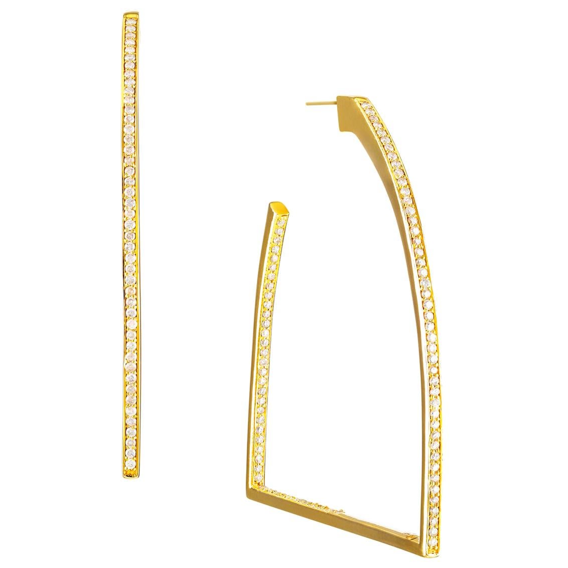 Vincent Peach Equestrian Gold Diamond Stirrup Hoop Earrings For Sale