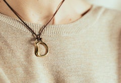 Vincent Peach Equestrian Gold Leather Pearl Cheval Bit Pendant Necklace