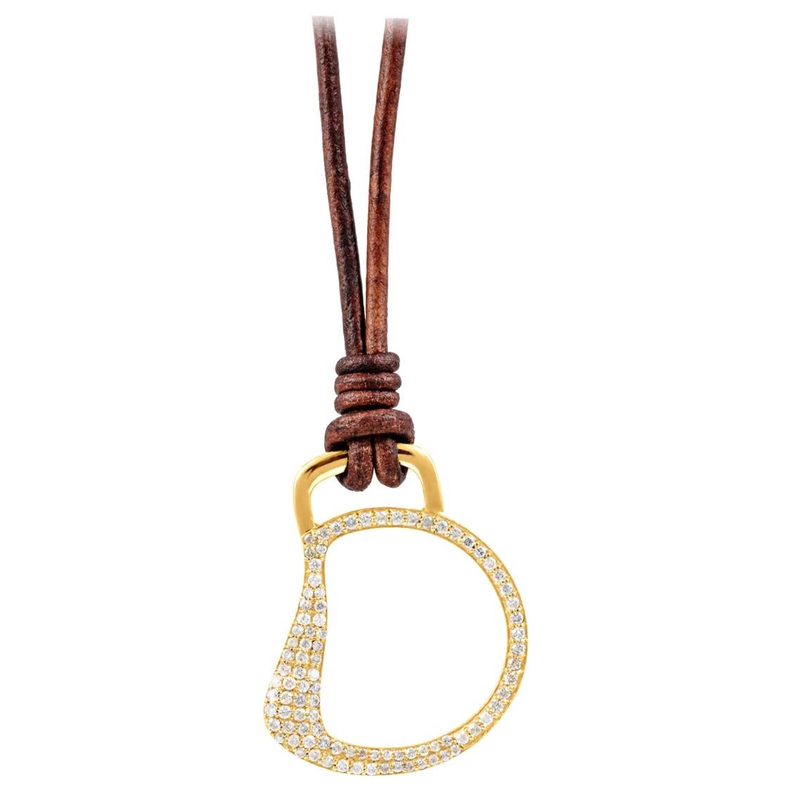 Vincent Peach Equestrian Gold Leather Pearl Diamond Cheval Bit Pendant Necklace For Sale