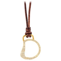 Vincent Peach Equestrian Gold Leather Pearl Diamond Cheval Bit Pendant Necklace