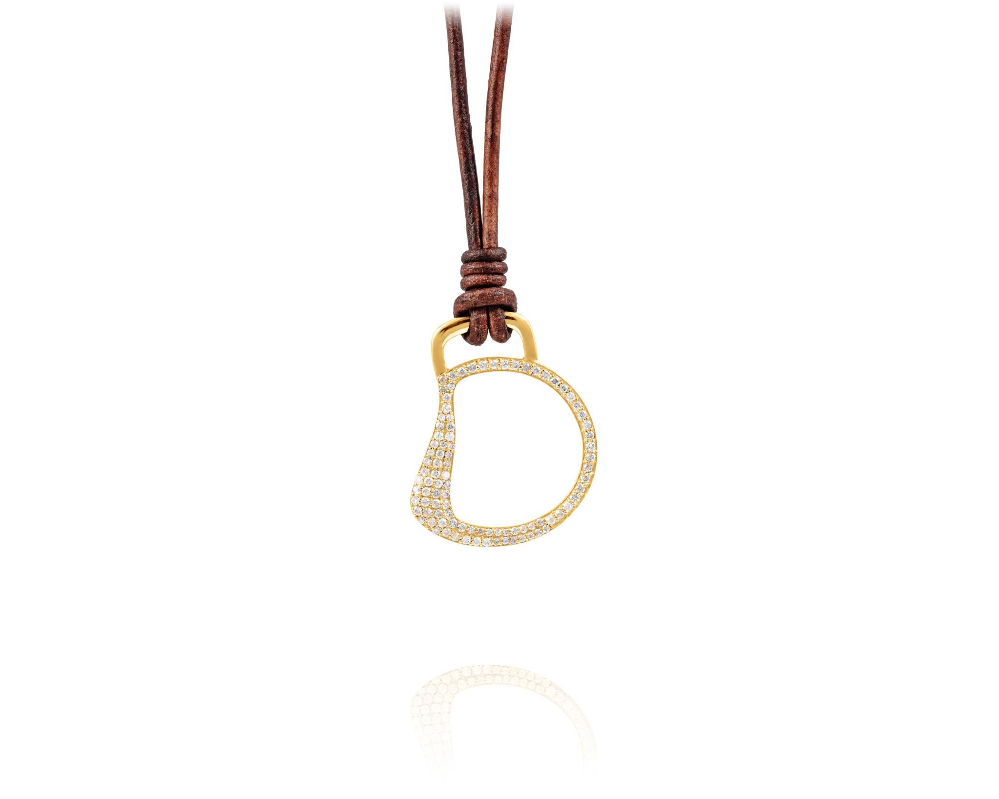Round Cut Vincent Peach Equestrian Leather Pearl Diamond Cheval Bit Pendant Necklace For Sale