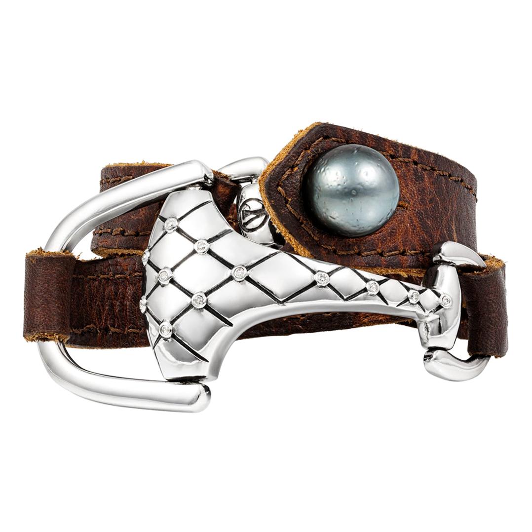 Vincent Peach Equestrian Quilted SS Montana Leather Cuff Bracelet or Choker For Sale