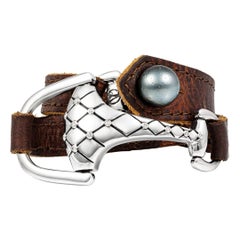 Vincent Peach Equestrian Quilted SS Montana Leather Cuff Bracelet or Choker