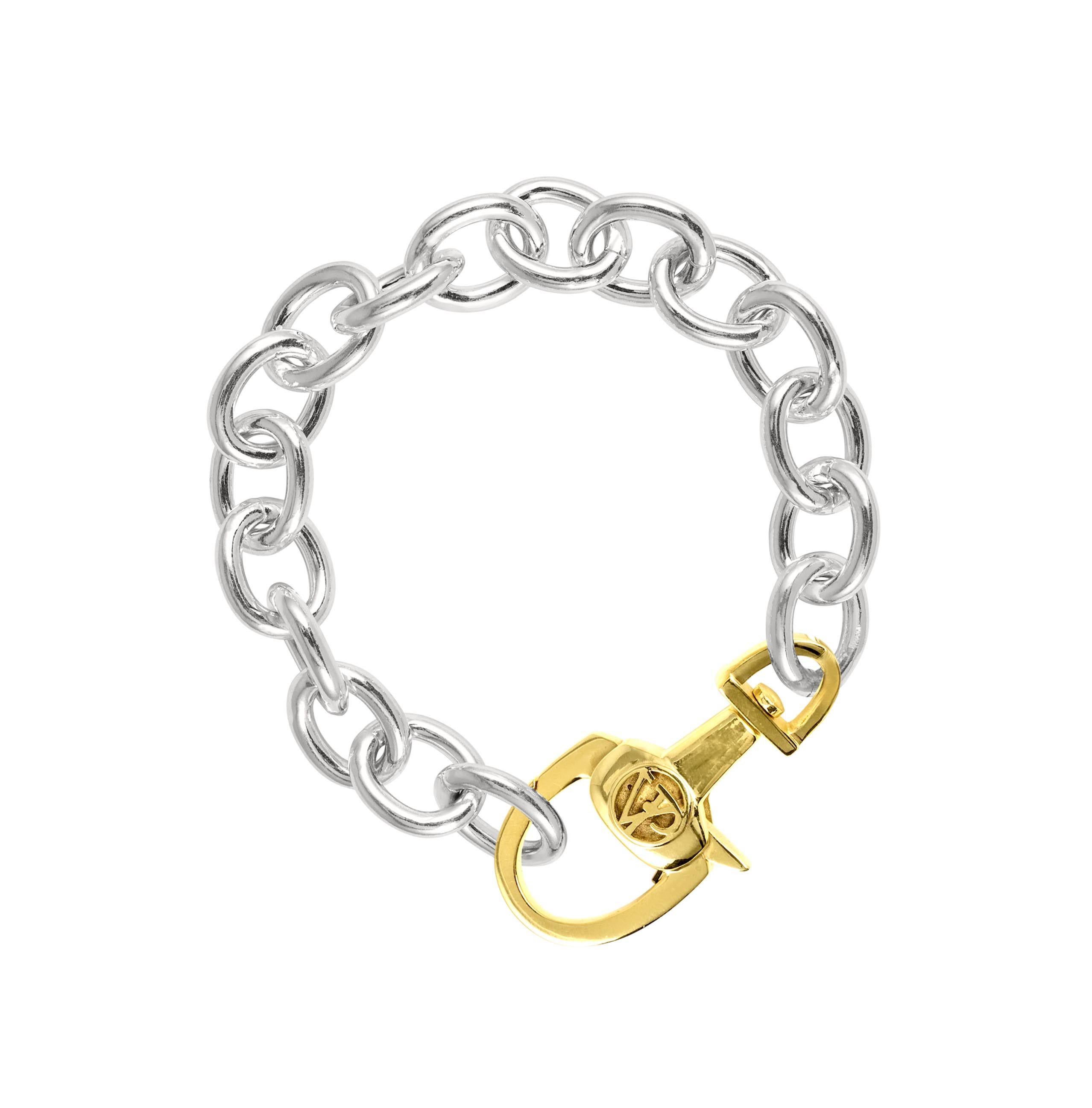 Contemporary Vincent Peach Equestrian Silver Gold Diamond Lock Chain Bracelet For Sale