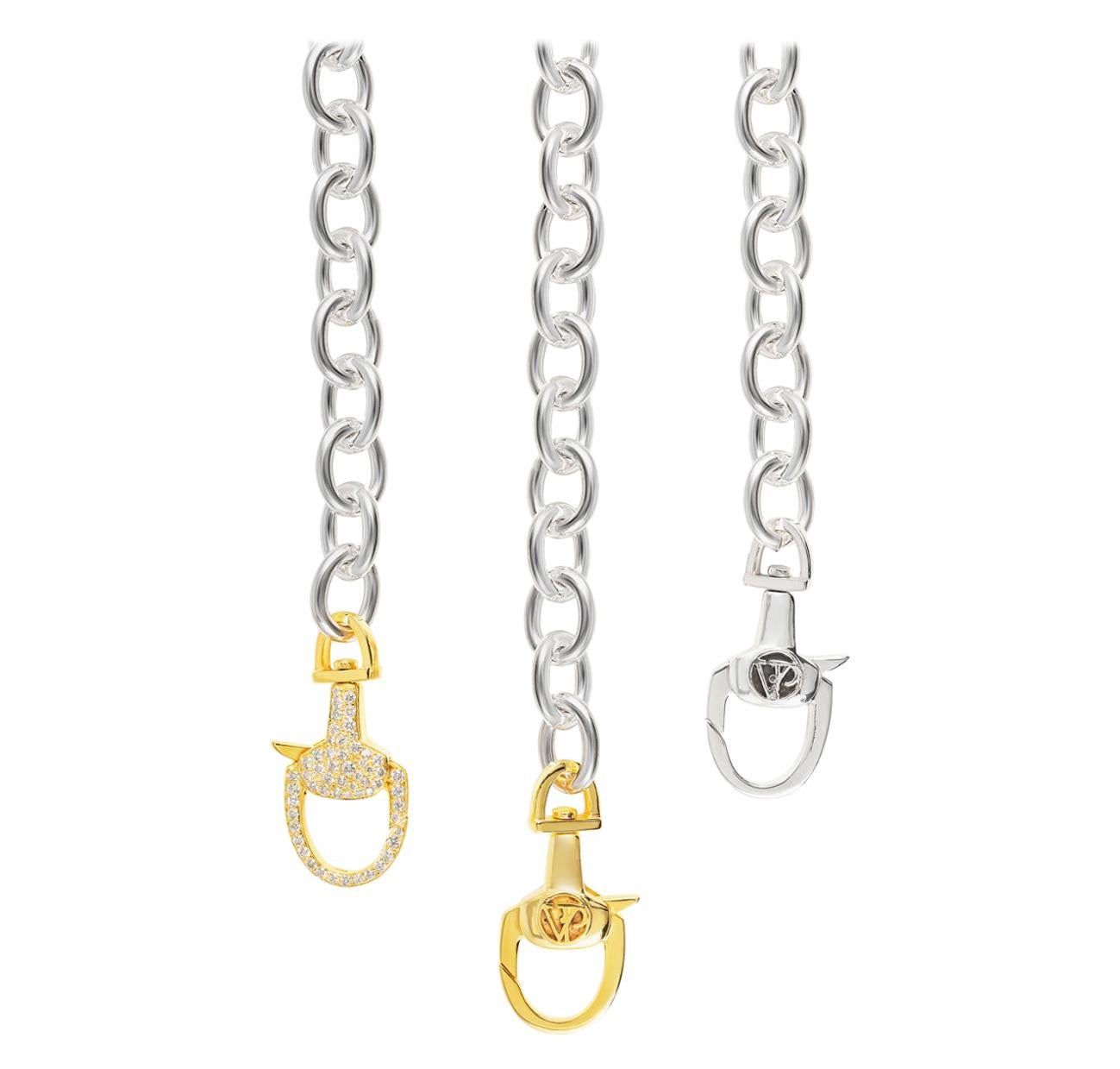 Vincent Peach Equestrian Silver Gold Diamond Lock Chain Bracelet For Sale