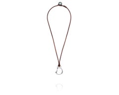 Vincent Peach Equestrian Silver Leather Pearl Cheval Bit Pendant Necklace