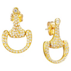 Vincent Peach Equestrian Small Gold Diamond Bit Drop Earrings