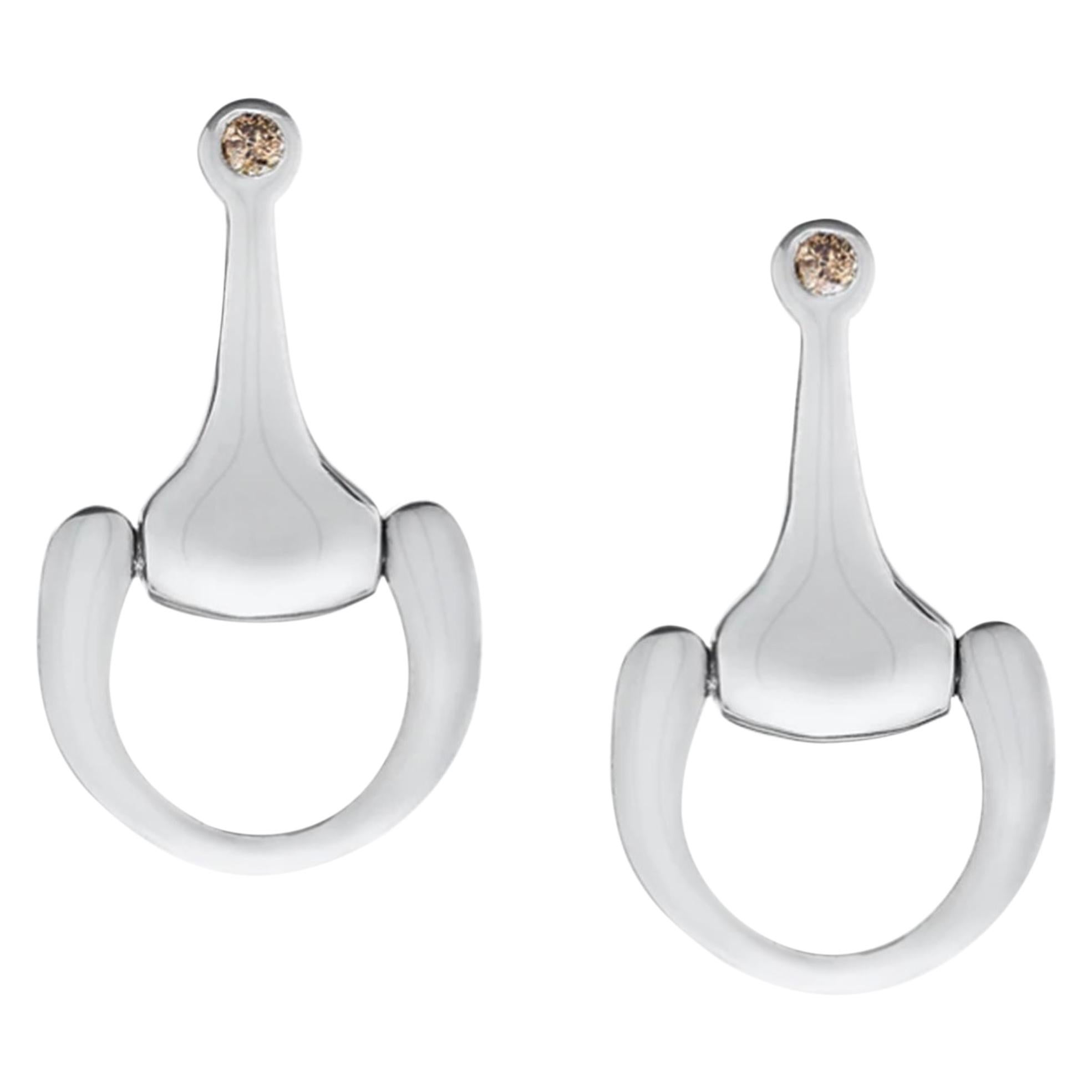 Vincent Peach Equestrian Small Sterling Silver Bit Drop Earrings For Sale