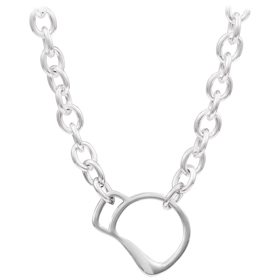 Vincent Peach Equestrian Sterling Silver Cheval Bit Chain Link Necklace For Sale