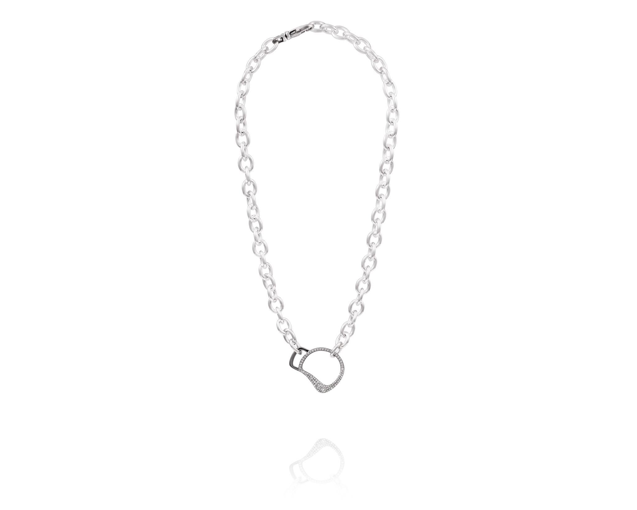Part of the Vincent Peach Equestrian Collection, the Cheval Bit Chain Necklace has a Sterling Silver Bit Pendant covered in 1.95ct Diamonds on a 17