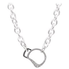 Vincent Peach Equestrian Sterling Silver Diamond Cheval Bit Chain Link Necklace