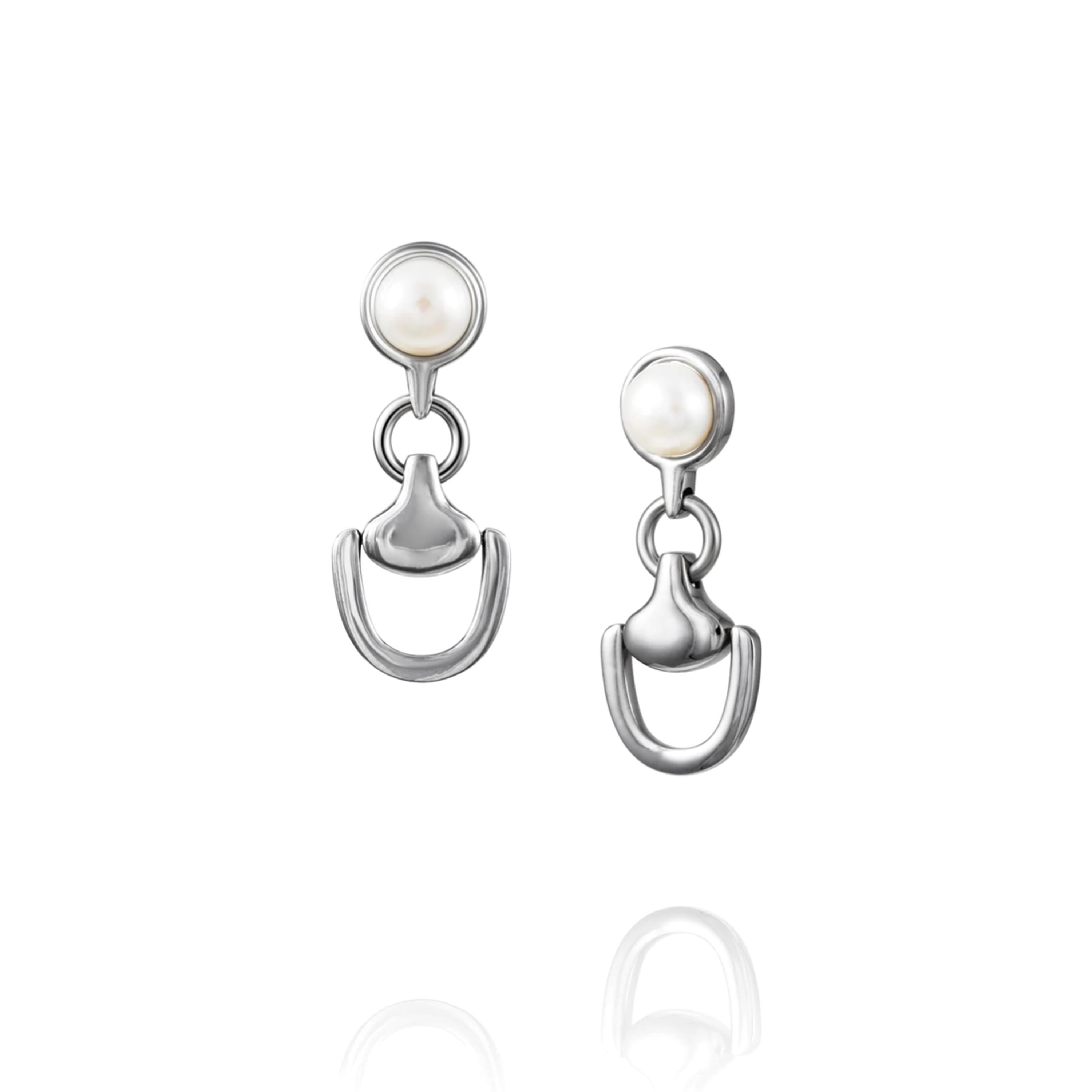Part of the Vincent Peach Equestrian Collection, the Churchill Downs Earrings have a signature Sterling Silver Bit Drop Design with a Freshwater Pearl and Gold Fill Post. 2