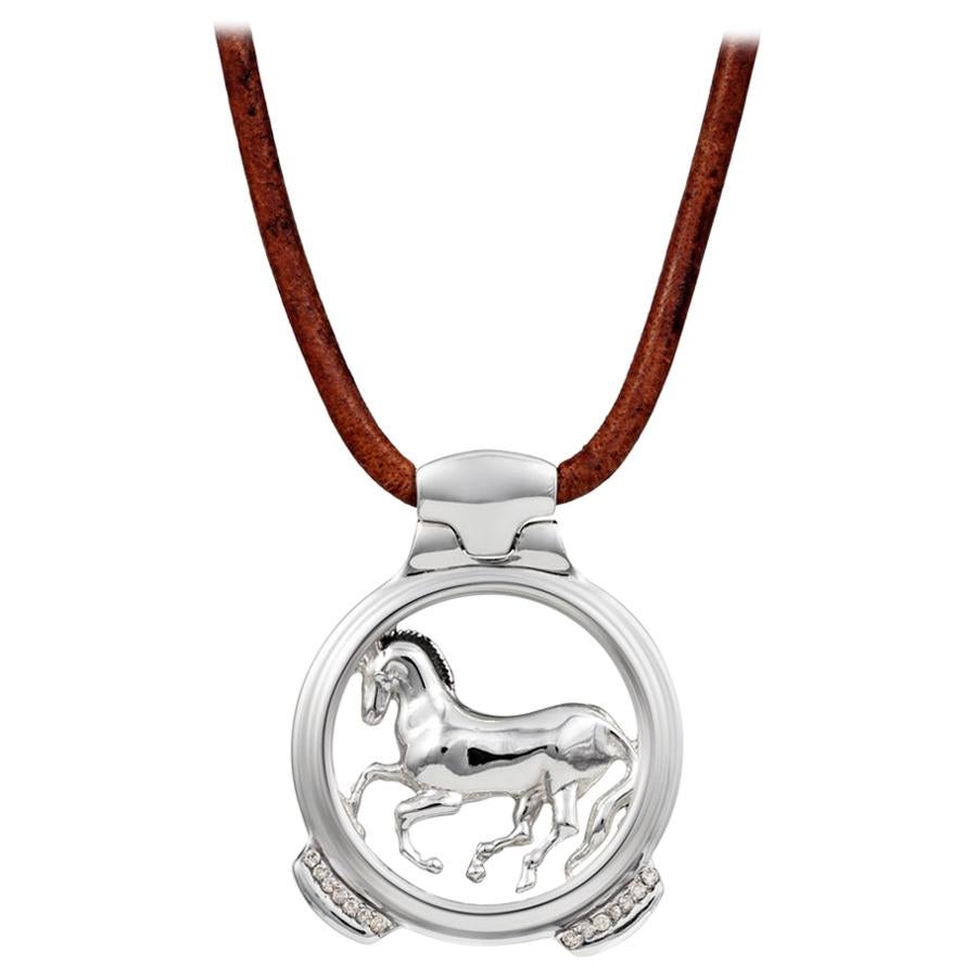 Vincent Peach Equestrian Sterling Silver Finnhorse Pendant Necklace For Sale