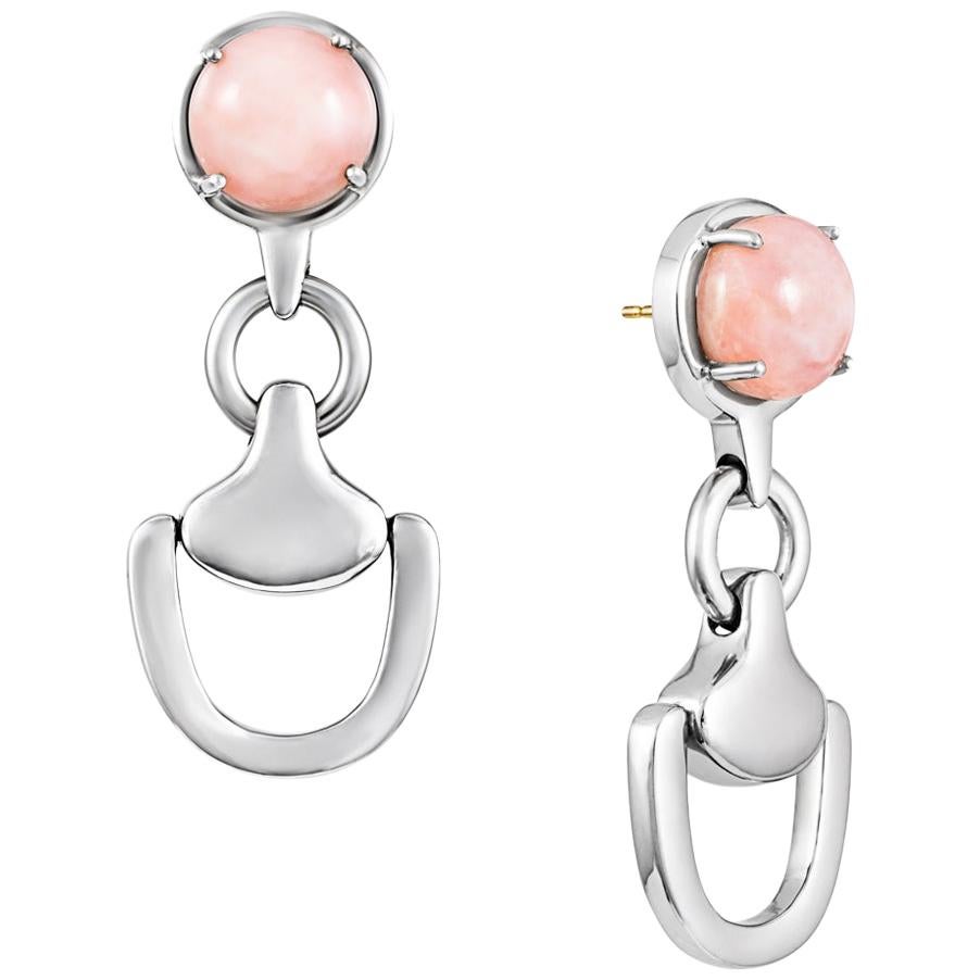 Vincent Peach Equestrian Sterling Silver Pink Opal Churchill Downs Drop Earrings For Sale