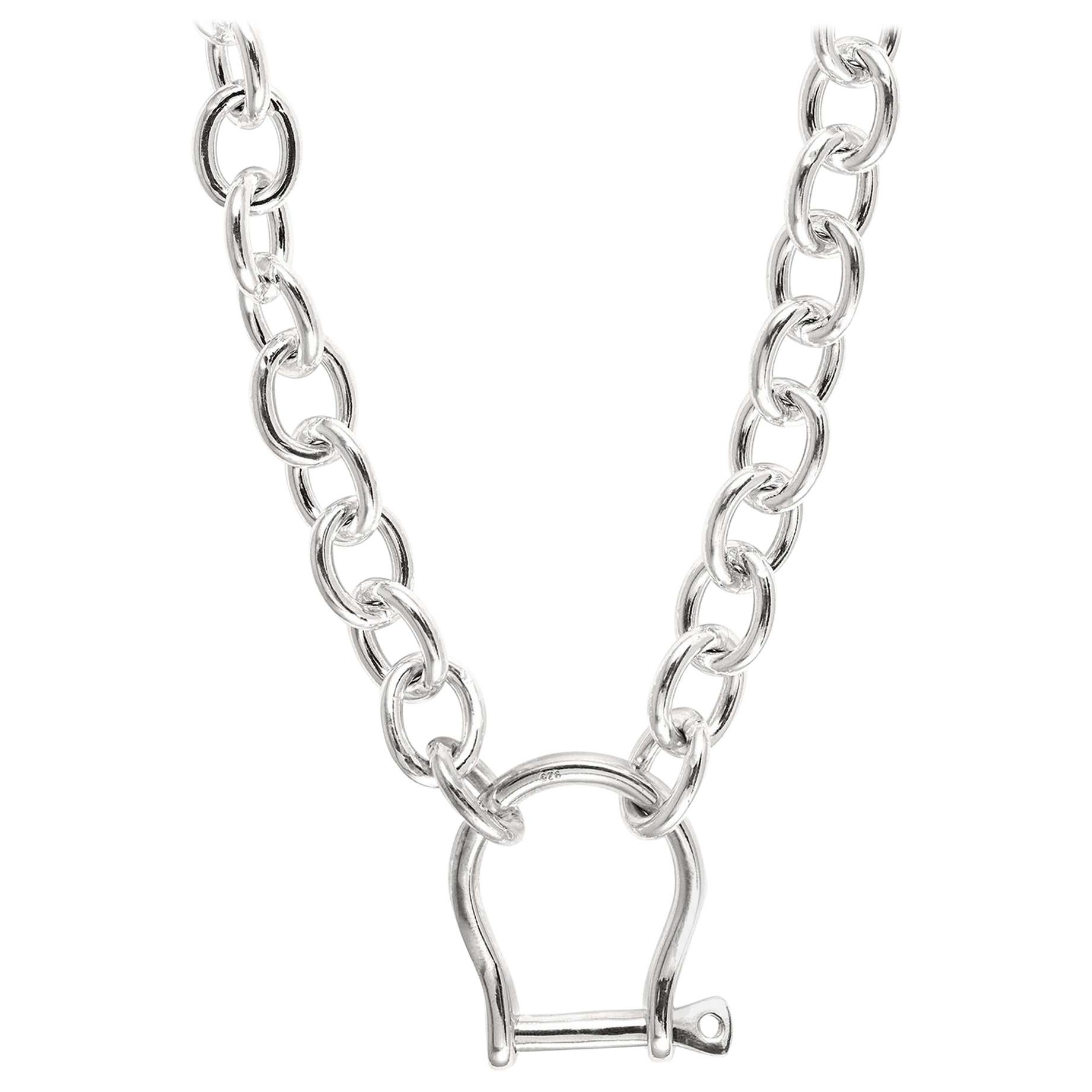 Vincent Peach Equestrian Sterling Silver Shackle Chain Necklace For Sale