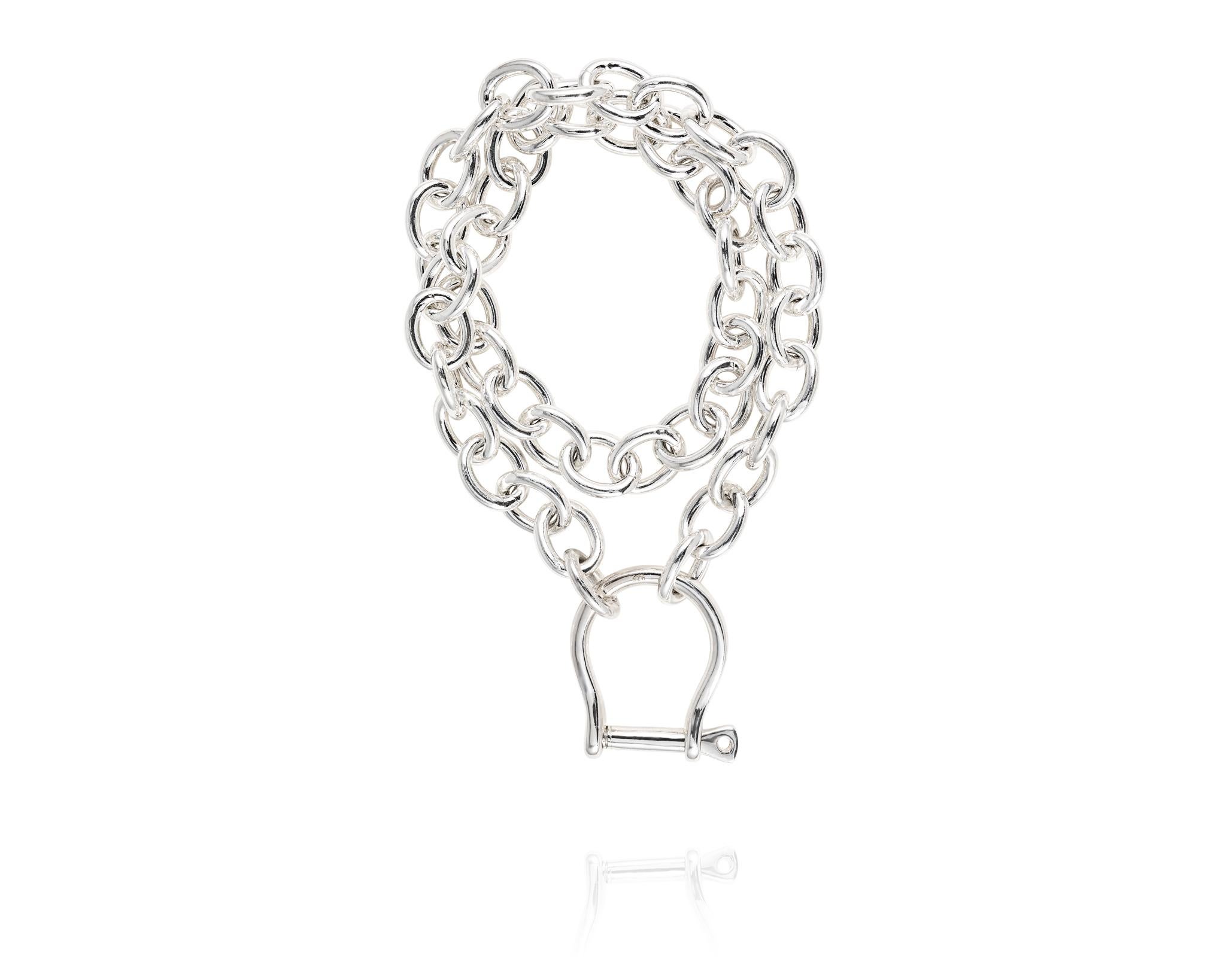 Contemporary Vincent Peach Equestrian Sterling Silver Shackle Leather Necklace For Sale