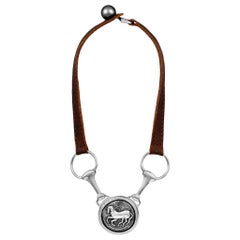 Vincent Peach Equestrian Sterling Silver Trojan Arena Leather Pendant Necklace