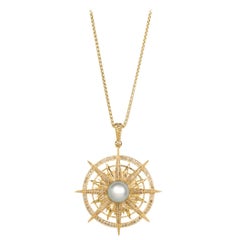 Vincent Peach Gold Diamond Pearl Compass Pendant Necklace