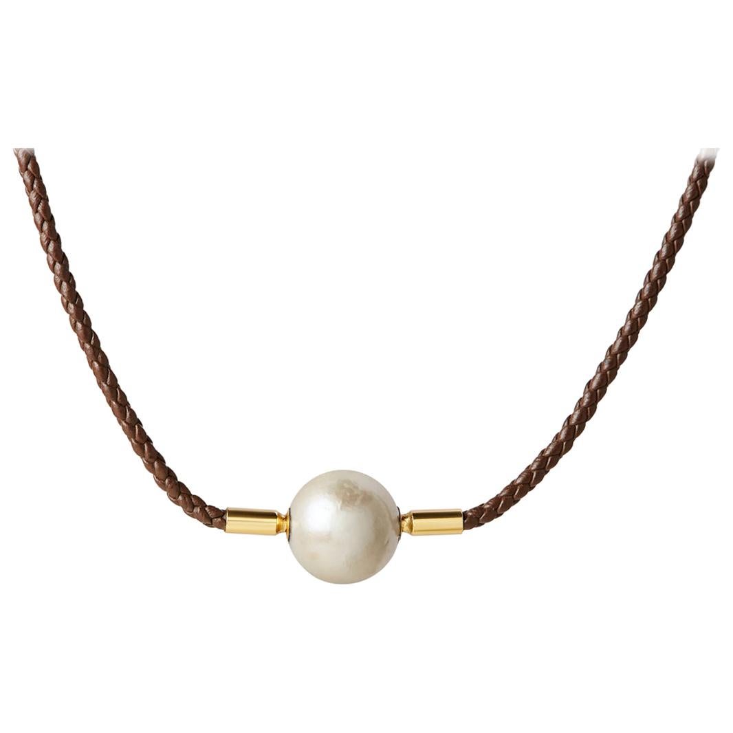 Vincent Peach Meridian Freshwater Pearl Leather Choker Necklace For Sale