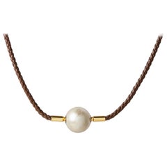 Vincent Peach Meridian Freshwater Pearl Leather Choker Necklace