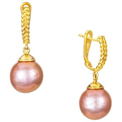 Vincent Peach Pink Pearl 18 Karat Gold Drop Earrings