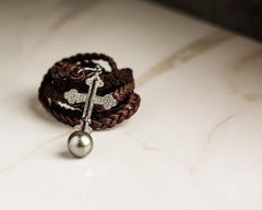 Vincent Peach Silver Diamond Pearl Cross Pendant Necklace