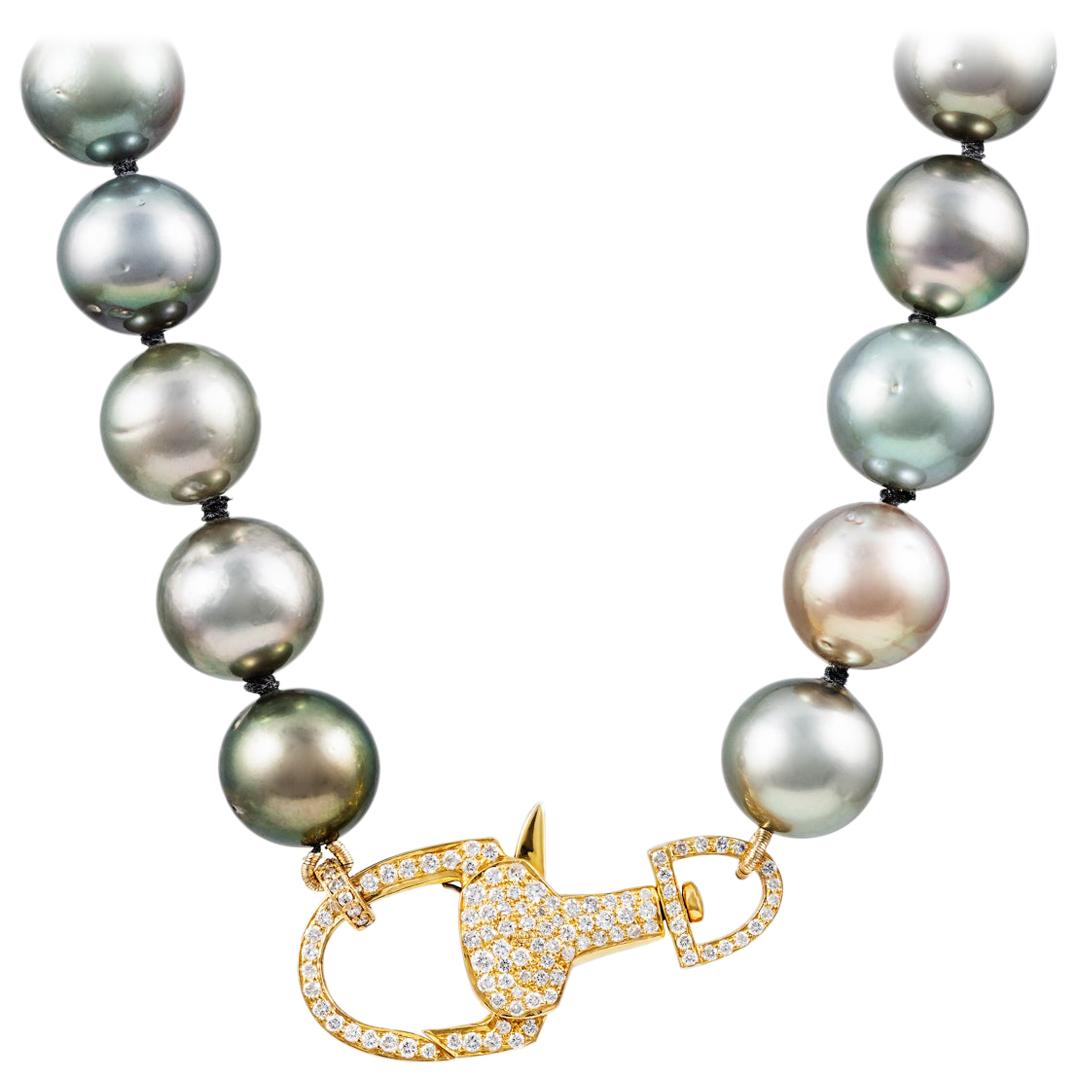 Vincent Peach South Sea Tahitian Pearl Diamond Knotted Strand Necklace For Sale