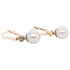 Vincent Peach Sterling Silver Tahitian Grey Pearl and Diamond Drop Earrings