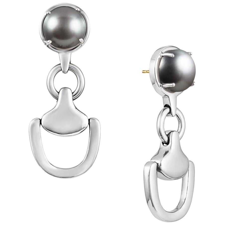 Vincent Peach Sterling Silver Tahitian Pearl Churchill Downs Drop Earrings For Sale