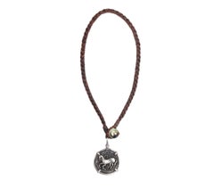 Vincent Peach Sterling Silver Trojan Coin Leather Pearl Pendant Necklace