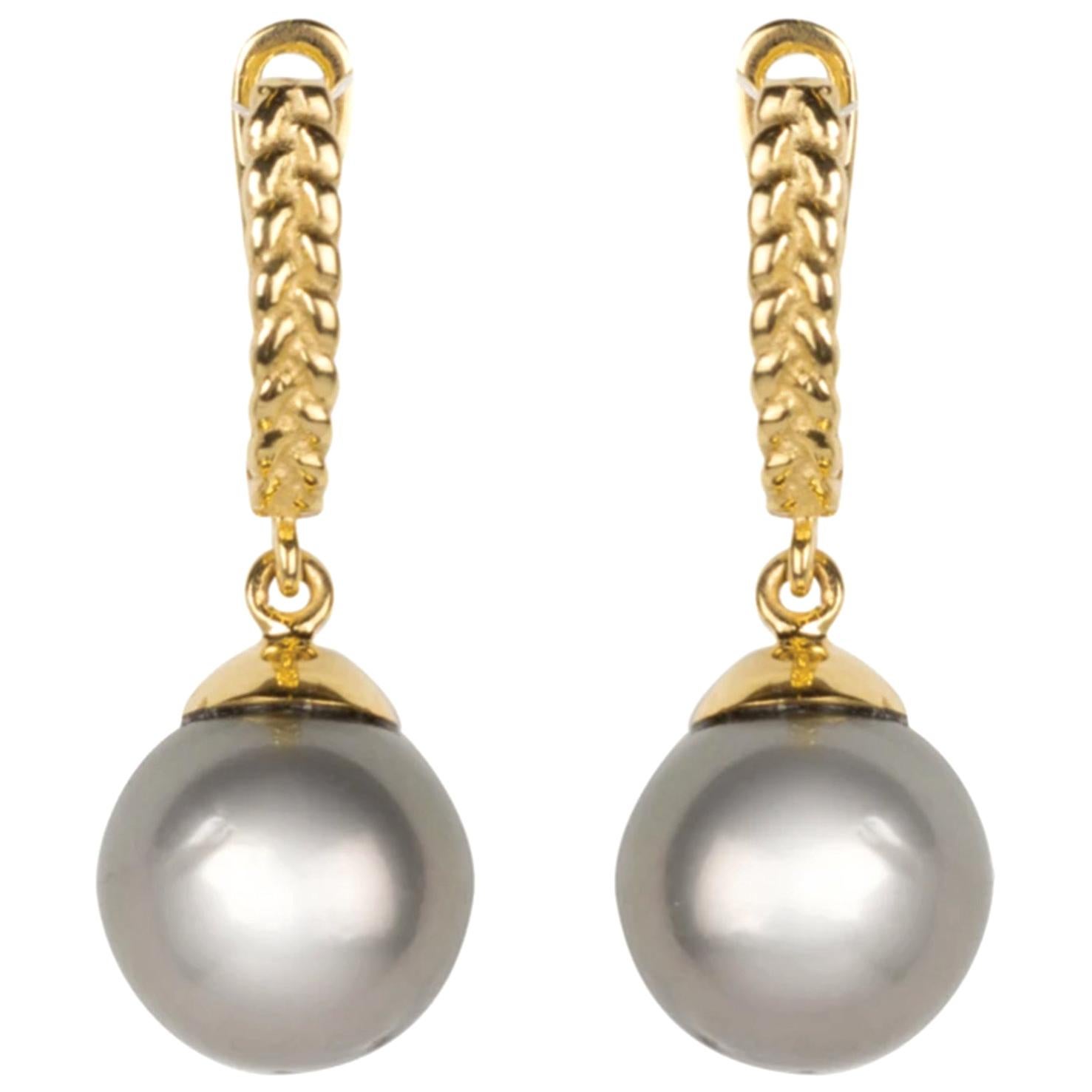 Vincent Peach Tahitian Pearl 18kt Gold Drop Earrings For Sale