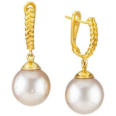 Vincent Peach White South Sea Pearl 18 Karat Gold Drop Earrings