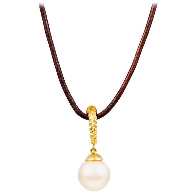 Vincent Peach White South Sea Pearl Gold Drop Necklace For Sale