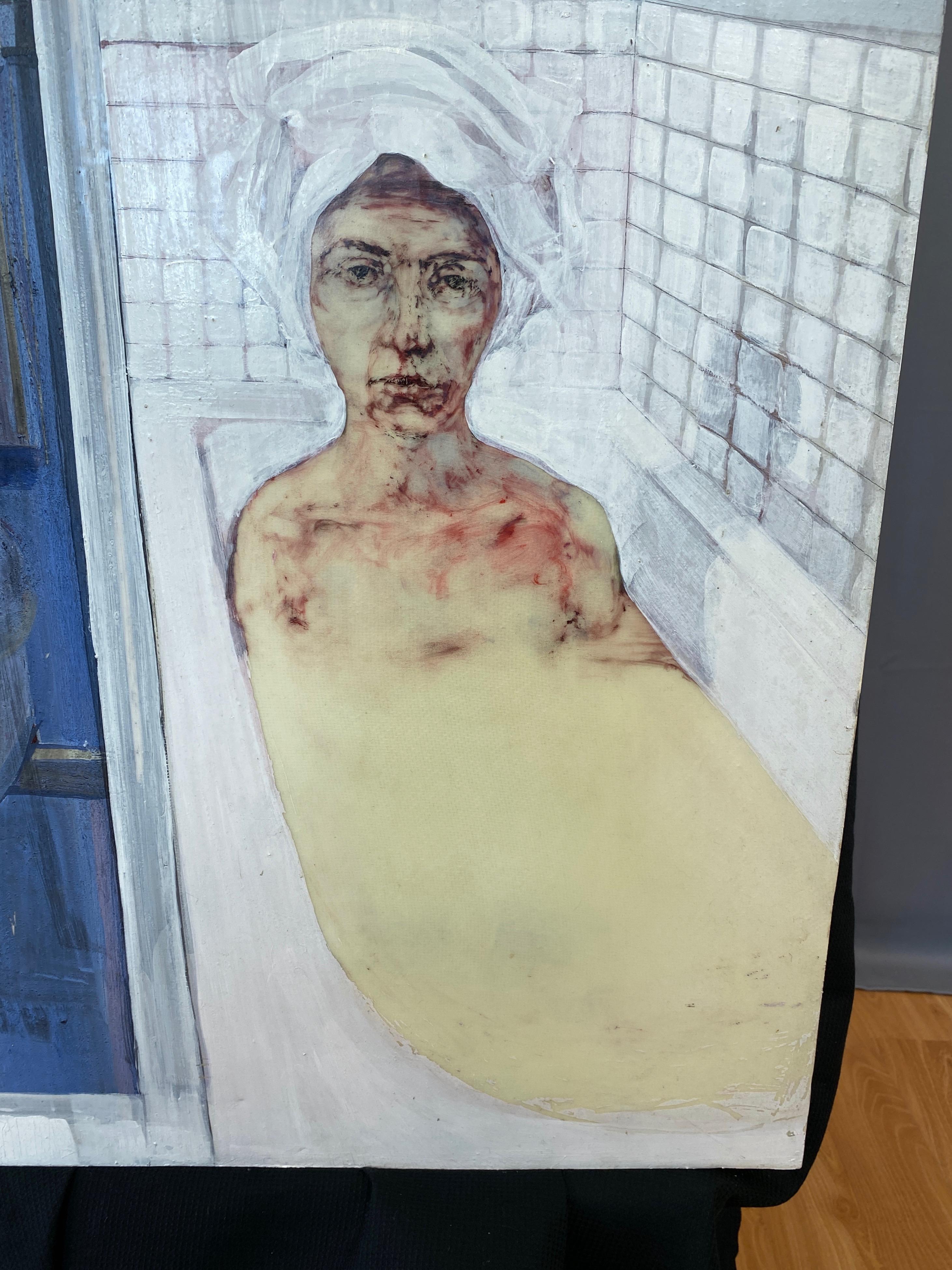 Vincent Perez “Woman in Bathtub”, Large Expressionist Oil Painting, 1966 1