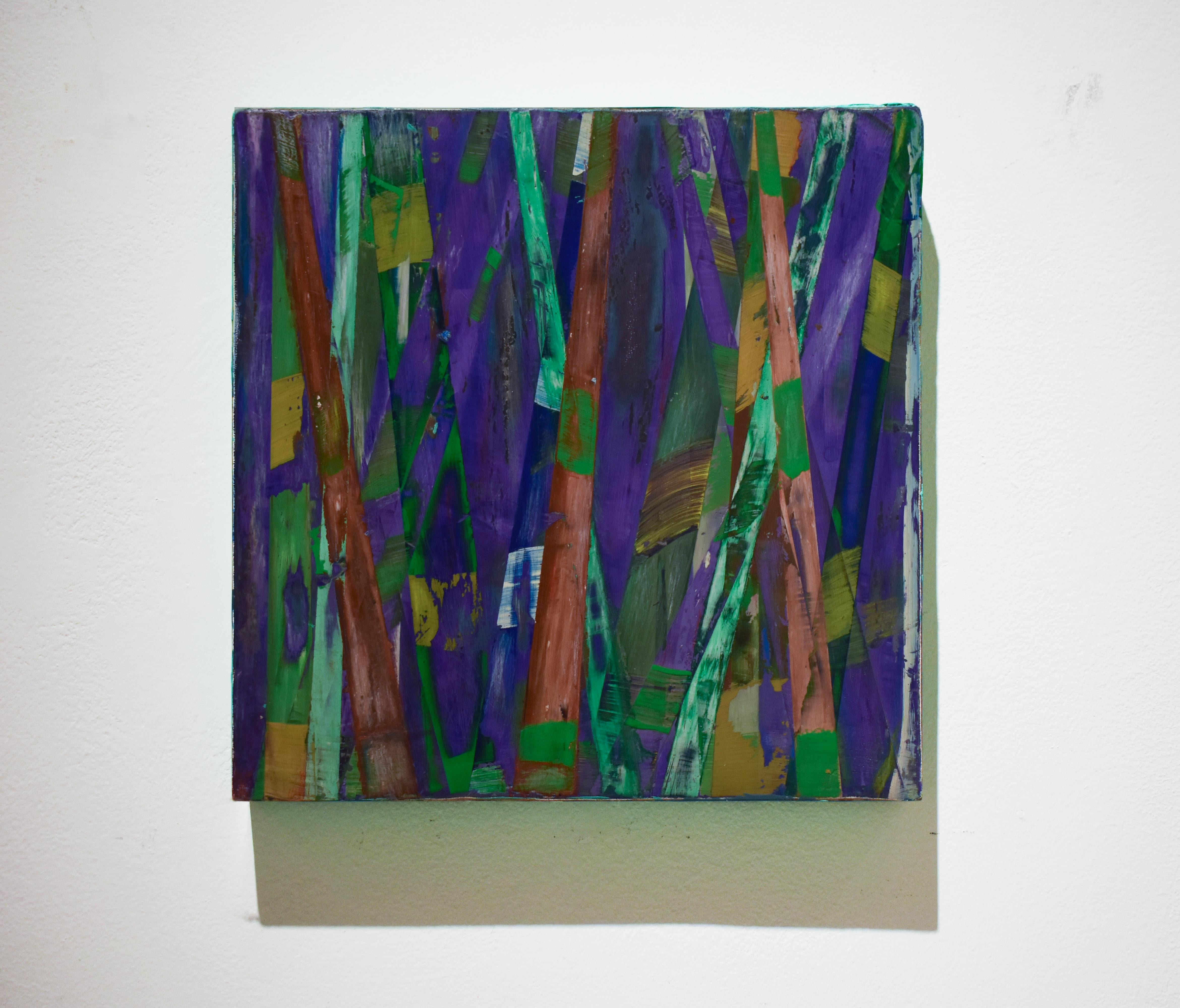 Big Little 122 (peinture abstraite tripode technique mixte en aquarelle violette pêche)  - Abstrait Mixed Media Art par Vincent Pomilio