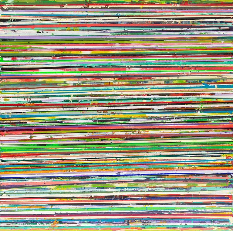 76 Horizon Lines: Colorful Abstract Painting with Bright Horizontal Stripes - Mixed Media Art by Vincent Pomilio